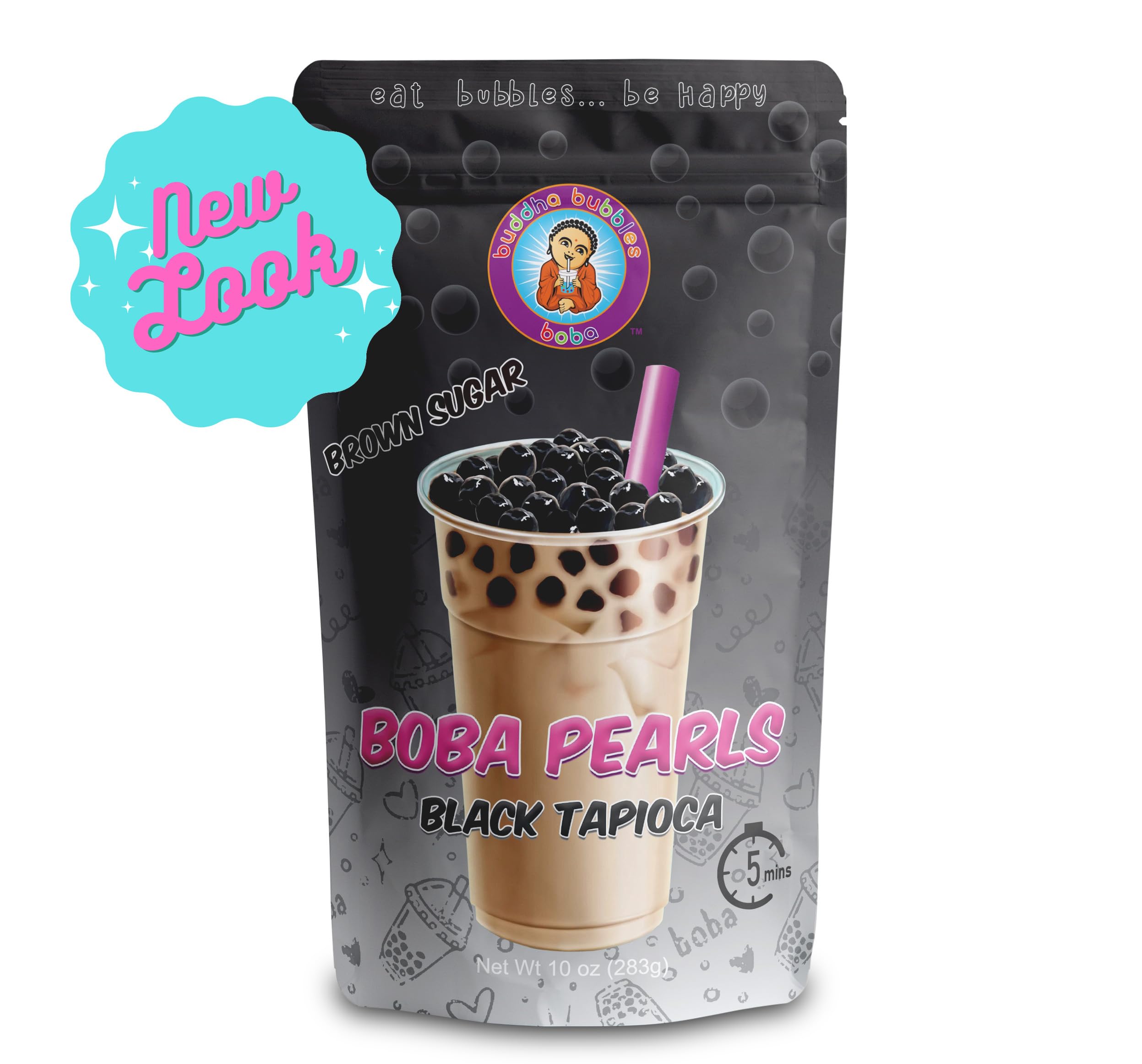 Quick Cook REAL Tapioca Black (Brown Sugar) Boba Pearls By Buddha Bubbles Boba 10 Ounces (283 Grams)