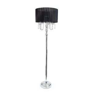 elegant designs lf1002-blk trendy romantic sheer shade hanging crystals, black floor lamp