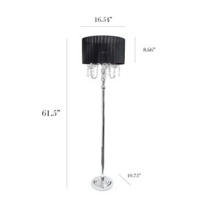 Elegant Designs LF1002-BLK Trendy Romantic Sheer Shade Hanging Crystals, Black Floor Lamp