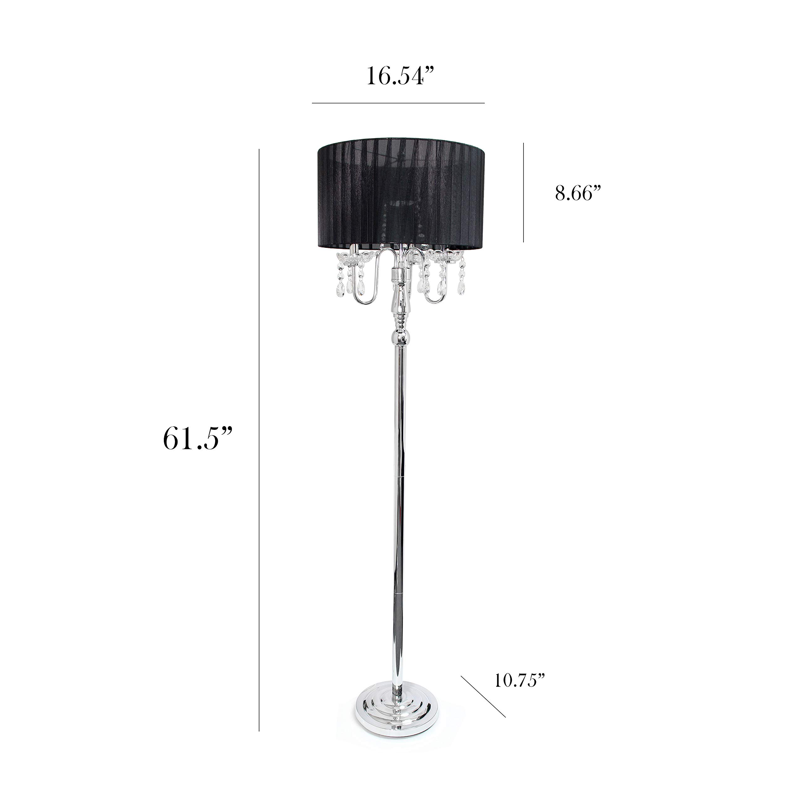 Elegant Designs LF1002-BLK Trendy Romantic Sheer Shade Hanging Crystals, Black Floor Lamp