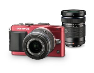 olympus mirrorless slr e-pl6 with ed 14-42mm f/3.5-5.6 and ed 40-150mm f/4.0-5.6 lens kit (red) - international version
