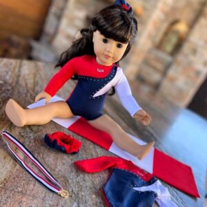 2024 American Doll Girl USA Gymnastics Doll Clothes Set with Leotard, Mat, Olympic Medal and Hair Accessory. 4 PCS in All! Doll Not Included