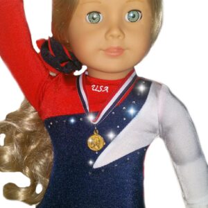 2024 American Doll Girl USA Gymnastics Doll Clothes Set with Leotard, Mat, Olympic Medal and Hair Accessory. 4 PCS in All! Doll Not Included