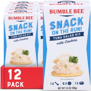 bumble bee snack on the run tuna salad with crackers kit - ready to eat, spoon included - wild caught tuna - shelf stable & convenient protein snack, 3.5 oz (pack of 12)
