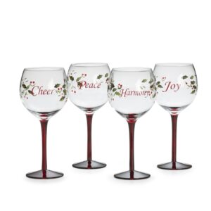 pfaltzgraff winterberry harmony/peace/cheer/joy wine glasses (set of 4)