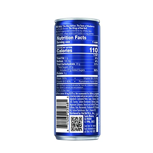 Red Bull Blue Edition Blueberry Energy Drink, 8.4 Fl Oz, 24 Cans (6 Packs of 4)