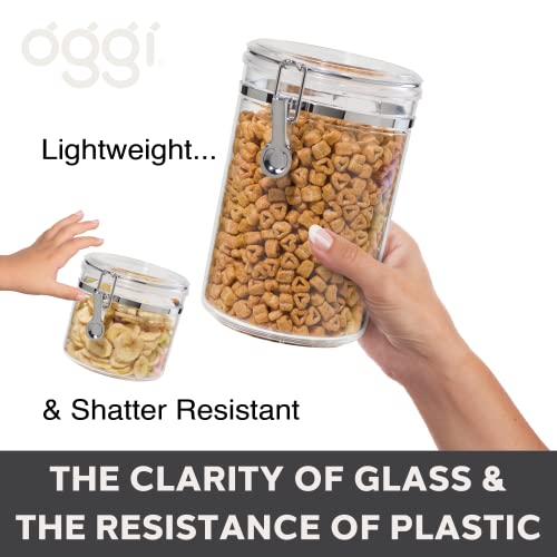 OGGI Tall Clear Canister with Clamp Lid, 58 oz - Large Airtight Food Storage Container, Ideal for Kitchen & Pantry Storage of Bulk, Dry Foods Including Pasta & Spaghetti