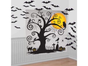 halloween cemetery wall decor scene setters kit (pack of 32) - 65" x 32.5" - black & yellow vinyl & paper - perfect for ghoulishly delightful indoor & outdoor celebrations