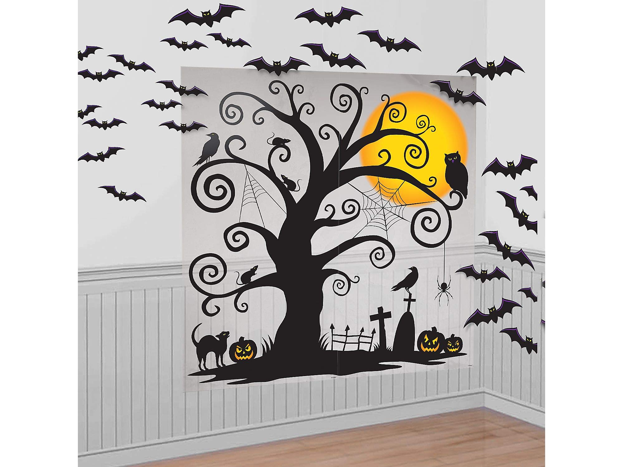 Halloween Cemetery Wall Decor Scene Setters Kit (Pack of 32) - 65" x 32.5" - Black & Yellow Vinyl & Paper - Perfect for Ghoulishly Delightful Indoor & Outdoor Celebrations