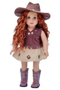 - cowgirl - 4 piece 18 inch doll outfit - cowgirl hat, skirt, top and cowgirl boots - (doll not included)