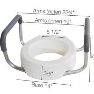 Essential Medical Supply Raised Elevated Toilet Seat Riser for an Elongated Toilet with Padded Aluminum Arms for Support and Compatible with Toilet Seat, Elongated, 19 x 14 x 3.5