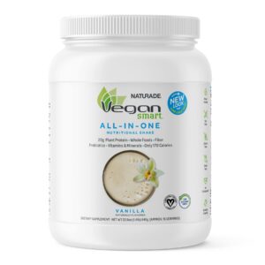 vegansmart naturade plant based vegan protein powder - all-in-one nutritional shake protein blend - gluten free & non-gmo - vanilla (15 servings)