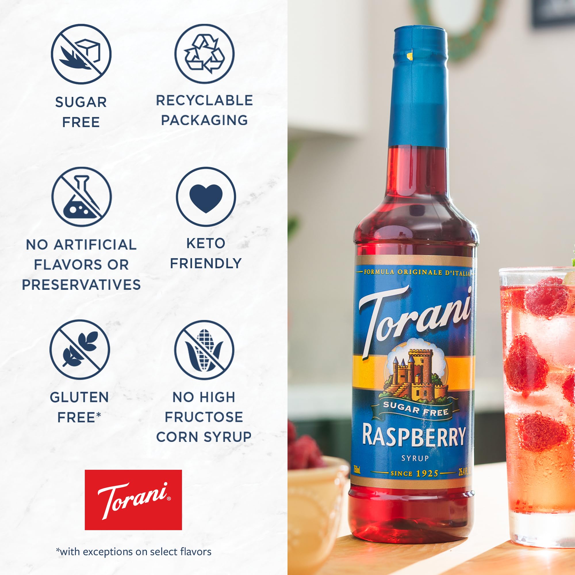 Torani Sugar Free Syrup, Raspberry, 25.4 Ounce (Pack of 4)