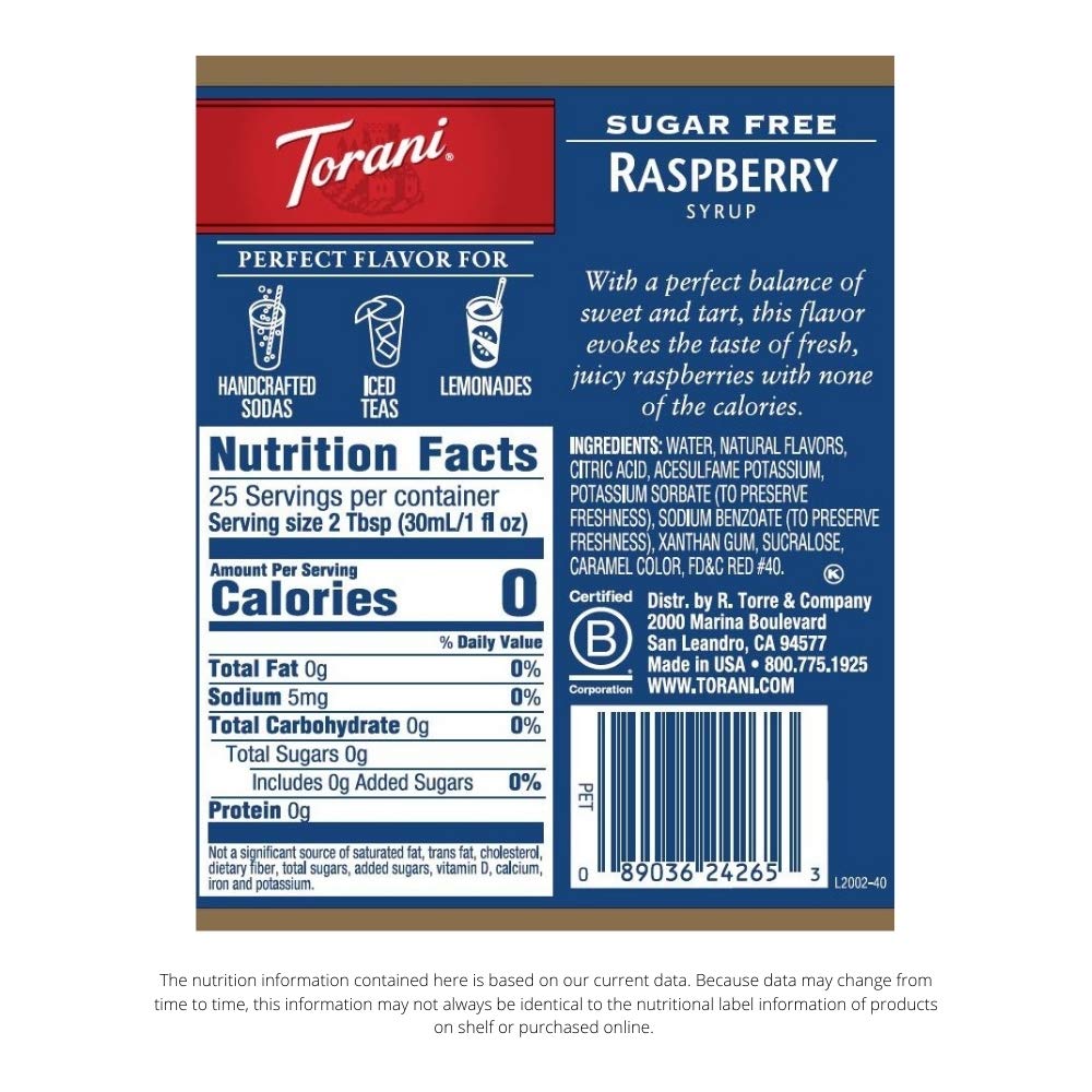 Torani Sugar Free Syrup, Raspberry, 25.4 Ounce (Pack of 4)