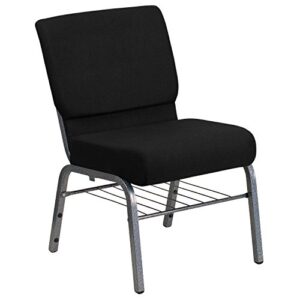 flash furniture hercules series 21''w church chair in black fabric with book rack - silver vein frame