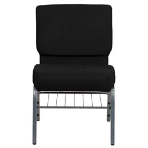 Flash Furniture HERCULES Series 21''W Church Chair in Black Fabric with Book Rack - Silver Vein Frame