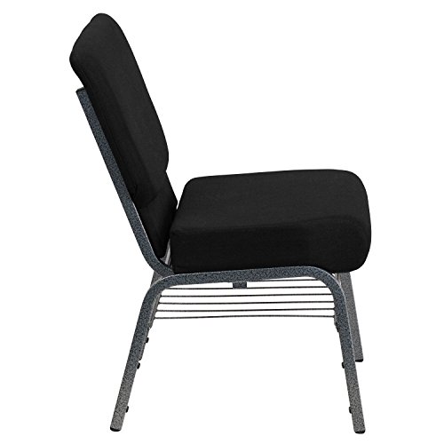 Flash Furniture HERCULES Series 21''W Church Chair in Black Fabric with Book Rack - Silver Vein Frame