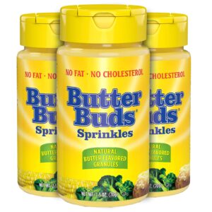 butter buds sprinkles butter flavored granules - low calorie, fat-free butter spray alternative for healthy snacks and meals, lightly salted butter popcorn seasoning, 2.5 oz (pack of 3)