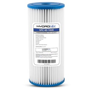 hydronix spc-45-1020 universal whole house sediment pleated water filter, washable and reusable, 4.5" x 10" - 20 micron