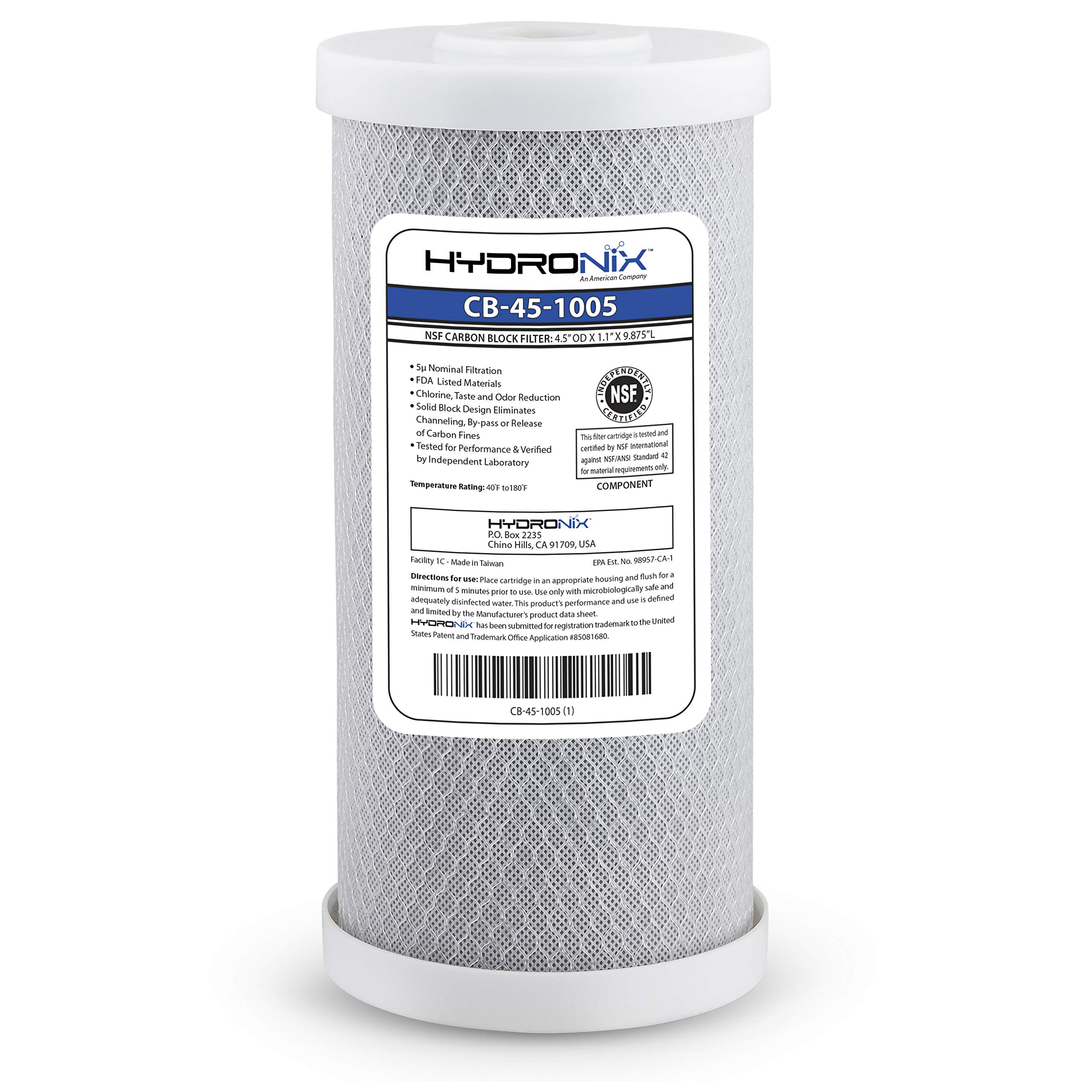 Hydronix CB-45-1005 Whole House or Commercial NSF Coconut Activated Carbon Block Water Filter, 4.5" x 10" - 5 Micron