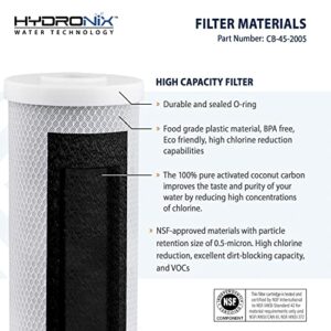 Hydronix CB-45-2005 Whole House, Commercial & Industrial NSF Coconut Carbon Block Water Filter, 4.5" x 20" - 5 Micron