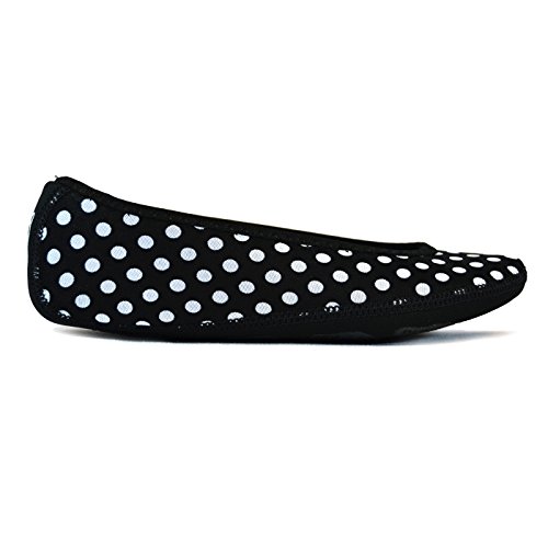 NuFoot Ballet Flats Women's Shoes Foldable & Flexible Flats Slipper Socks Travel Slippers & Exercise Shoes Dance Shoes Yoga Socks House Shoes Indoor Slippers Black with White Polka Dot Large