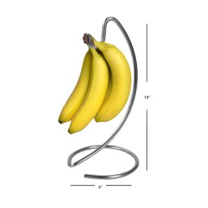 Freestanding Banana Holder, By Home Basics (Satin Nickel) | Metal Banana Hanger | Banana Tree Hanger with Hook and Base for Countertop and Table