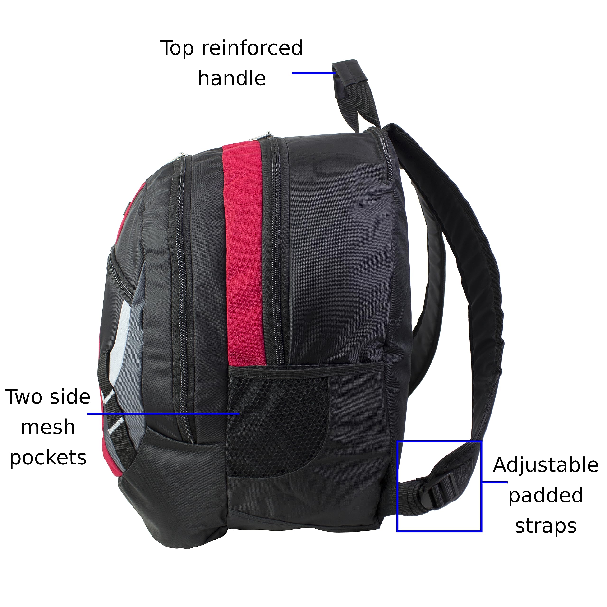 Eastsport Oversized Multifunctional Sports Backpack for Work, Travel, Outdoors - Black/Red