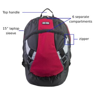 Eastsport Oversized Multifunctional Sports Backpack for Work, Travel, Outdoors - Black/Red