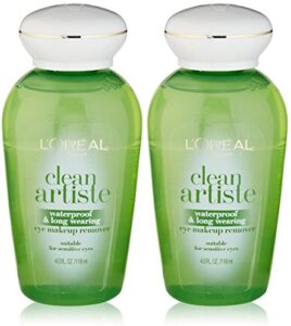 l'oreal paris clean artiste - eye makeup remover - waterproof & long wearing - net wt. 4.0 fl oz (118 ml) per bottle - pack of 2 bottles