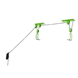 Bike Hanger Set - Set of 2 Overhead Pulley System Bike Hangers for Garage or Shed with 100lb Capacity for Bicycles or Ladders by Rad Sportz (Green)