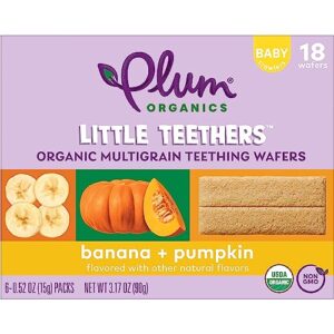 Plum Organics | Little Teethers | Organic Toddler & Kids Snacks | Banana & Pumpkin | 3 Ounce Teething Wafers with 6 Count(Pack of 6)