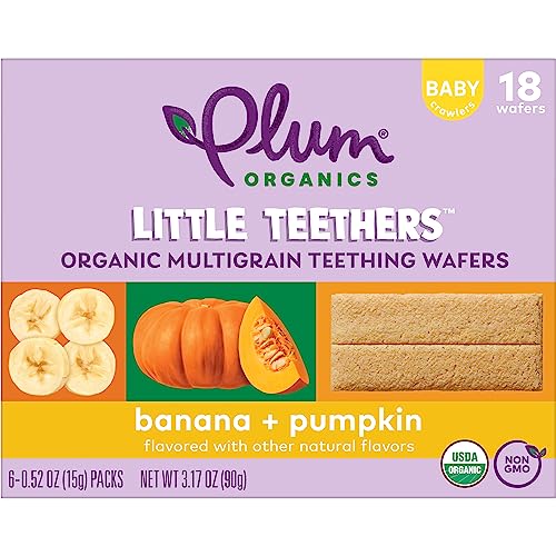 Plum Organics | Little Teethers | Organic Toddler & Kids Snacks | Banana & Pumpkin | 3 Ounce Teething Wafers with 6 Count(Pack of 6)