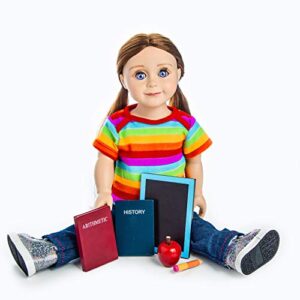 The Queen's Treasures 18 Inch Doll Accessories, 5 Piece Vintage Style School Supply Includes 2 Books, Apple, Chalkboard, Pencil, and Checked Bag, Compatible for Use with American Girl Dolls