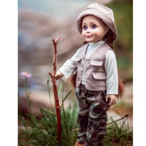 the queen's treasures 18 inch doll clothes & accessories, 4 pc fishing outfit with pants, hat, vest & shirt, compatible for use with american girl dolls, doll not included