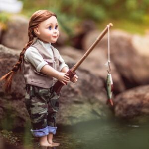 The Queen's Treasures 18 Inch Doll Clothes & Accessories, 4 Pc Fishing Outfit with Pants, Hat, Vest & Shirt, Compatible for Use with American Girl Dolls, Doll NOT Included