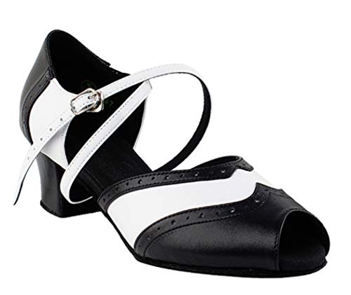 Ladies Women Ballroom Dance Shoes from Very Fine C6035 Blackr & White 1.6" Cuban Heel (8.5)