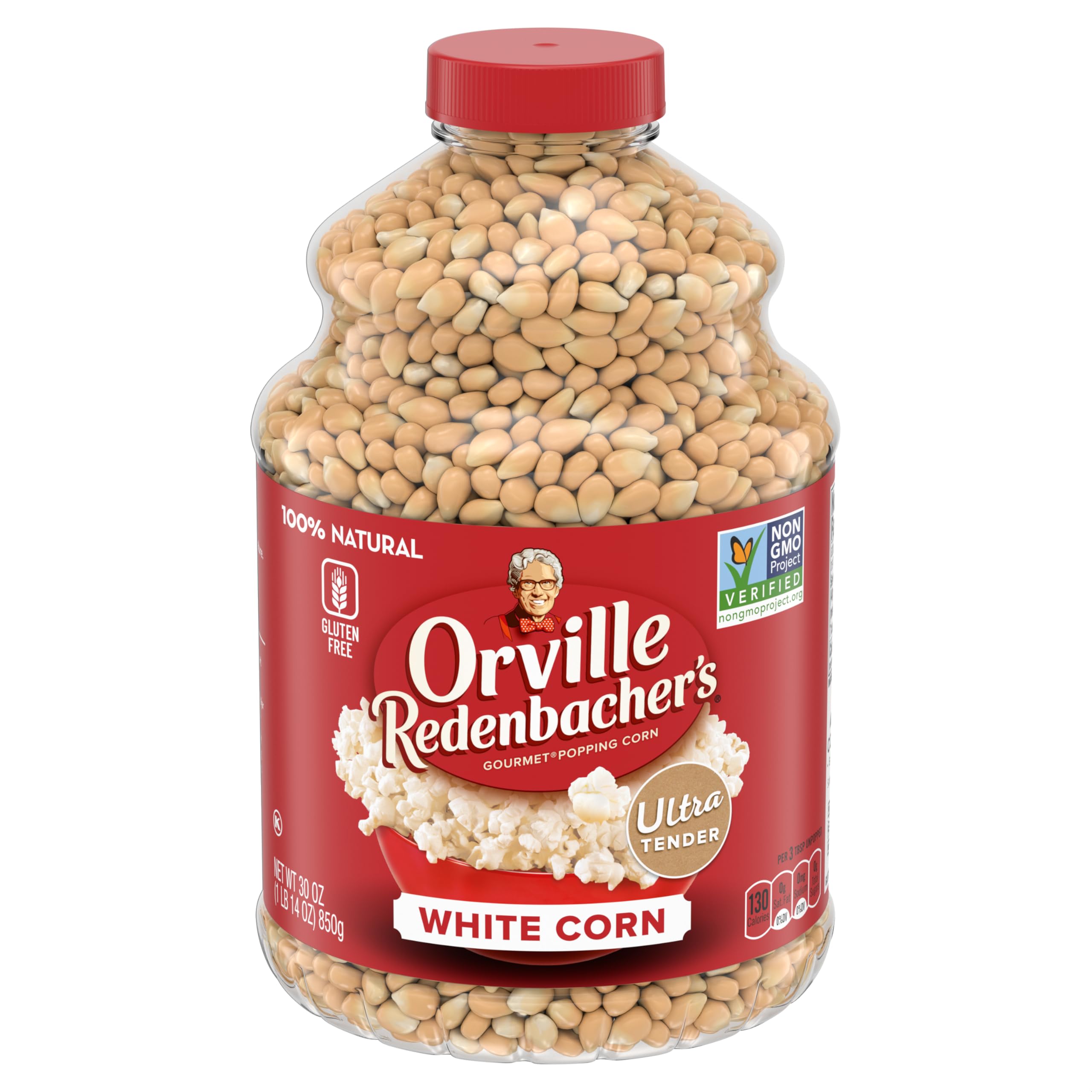 Orville Redenbacher's Original Gourmet White Popcorn Kernels, Gluten Free, 30 Ounce Jar (6 Pack)