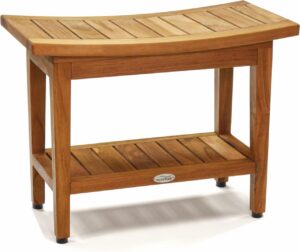 aquateak patented 24" maluku teak shower bench with shelf