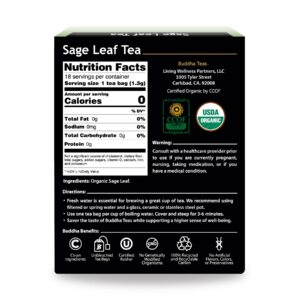 Buddha Teas Organic Sage Leaf Tea - OU Kosher, USDA Organic, CCOF Organic, 18 Bleach-Free Tea Bags