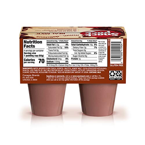 Snack Pack Sugar-Free Chocolate Pudding Cups, 4 Count, 12 Pack