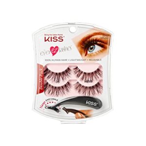 kiss ever ez lashes double pack no. 05, reusable natural eyelash starter kit, includes easy-angle applicator and 2 pairs human hair false eyelashes