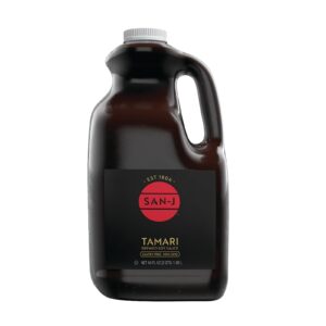 san-j - gluten free tamari soy sauce - specially brewed - made with 100% soy - 64 oz. container