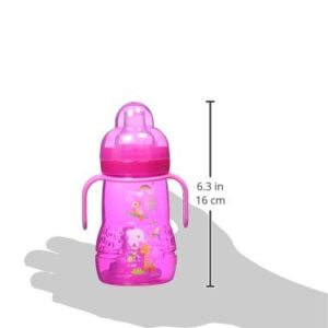 MAM Plastic Trainer Cup (1 Count), 8 oz. Trainer Drinking Cup with Extra-Soft Spout, Spill-Free Nipple, and Non-Slip Handles, for Girls 4+ Months, Designs May Vary