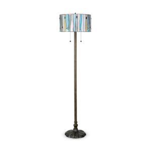 serena d'italia tiffany style lamps, blue contemporary floor lamp, mosaic stained glass lamp and bronze finish base, double pull chain (blue, white, yellow)