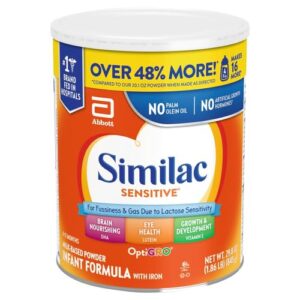 similac sensitive infant formula, for fussiness & gas due to lactose sensitivity, baby formula powder, 29.8-oz can