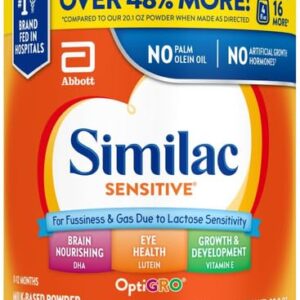 Similac Sensitive Infant Formula, for Fussiness & Gas Due to Lactose Sensitivity, Baby Formula Powder, 29.8-oz Can