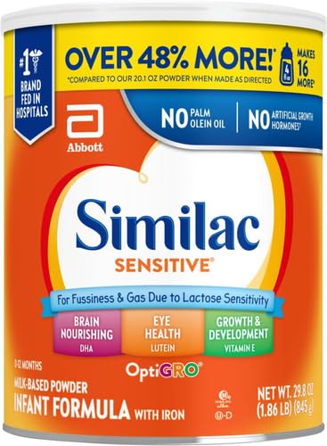 Similac Sensitive Infant Formula, for Fussiness & Gas Due to Lactose Sensitivity, Baby Formula Powder, 29.8-oz Can