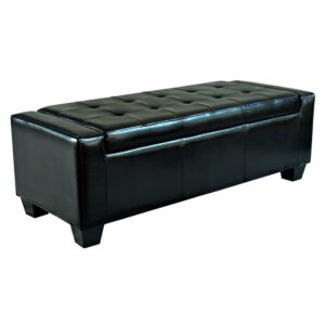 homcom large 51" storage ottoman, tufted faux leather storage bench for living room, entryway, or bedroom, black