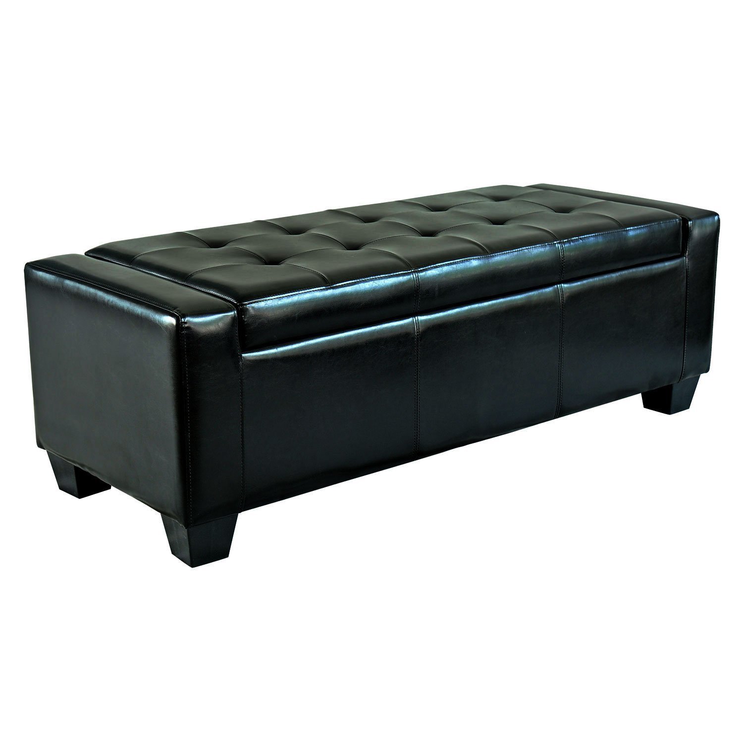 HOMCOM Large 51" Storage Ottoman, Tufted Faux Leather Storage Bench for Living Room, Entryway, or Bedroom, Black